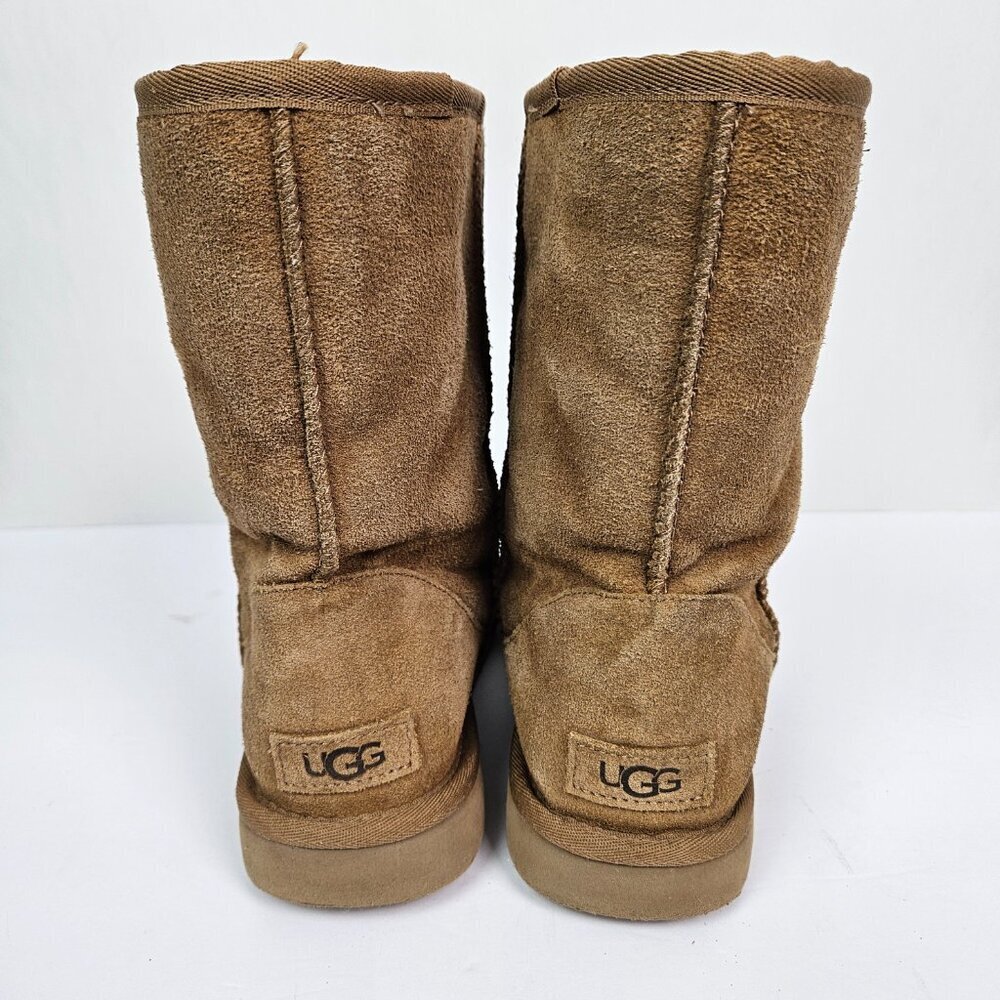 UGG Classic Short Rubber Logo Pull On Chestnut Suede Boot 1108230 - Picture 7 of 13